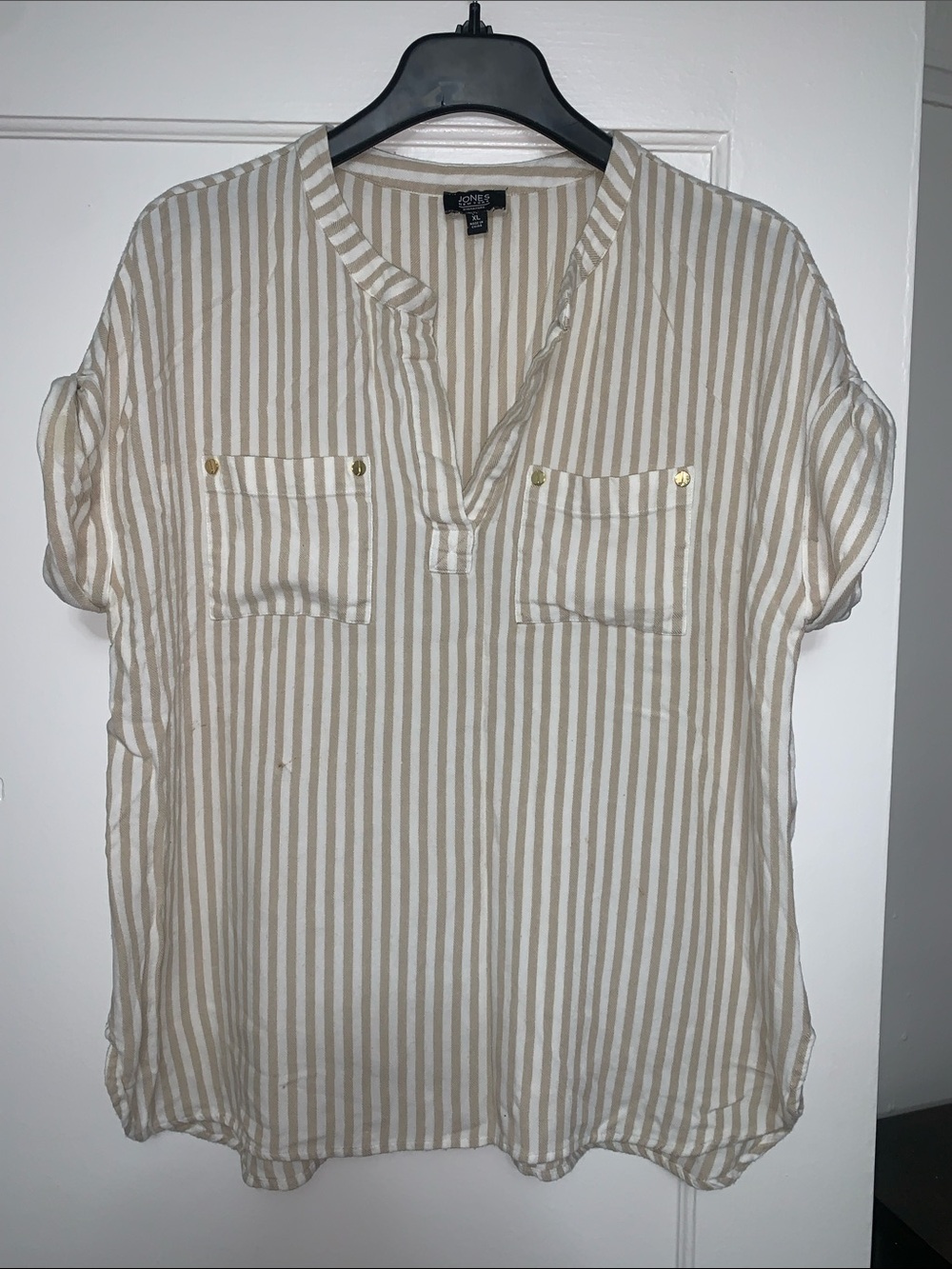 Jones New York Beige and White Striped Top